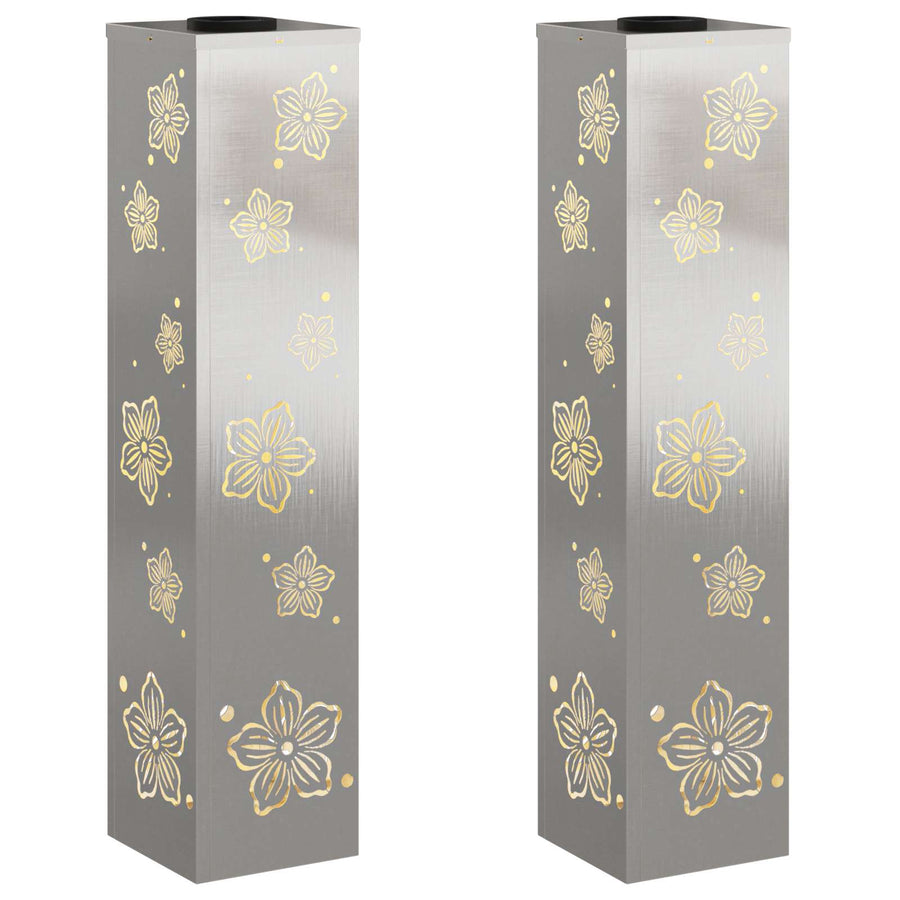 Solar Led Pad Licht 2 Pcs 18 x 18 x 80 cm Roestvrij staal Vijf-blaadjes bloem