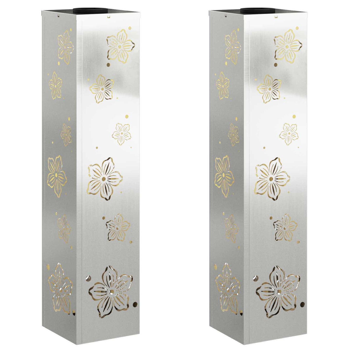 Solar Led Pad Licht 2 Pcs Gegalvaniseerd Gegalvaniseerd 18 x 18 x 80 cm Geëgalvaniseerd staal Vijf-blaadjes bloem