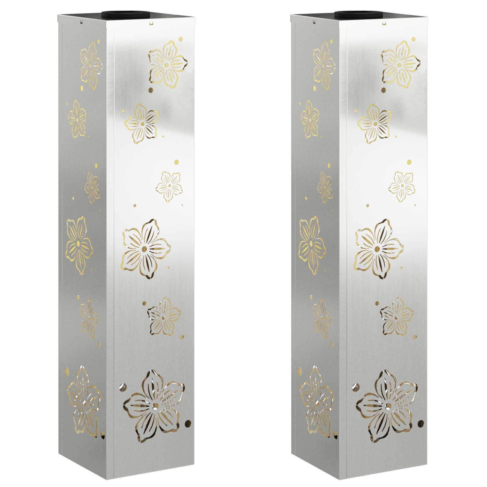 Solar Led Pad Licht 2 Pcs Gegalvaniseerd Gegalvaniseerd 18 x 18 x 80 cm Geëgalvaniseerd staal Vijf-blaadjes bloem