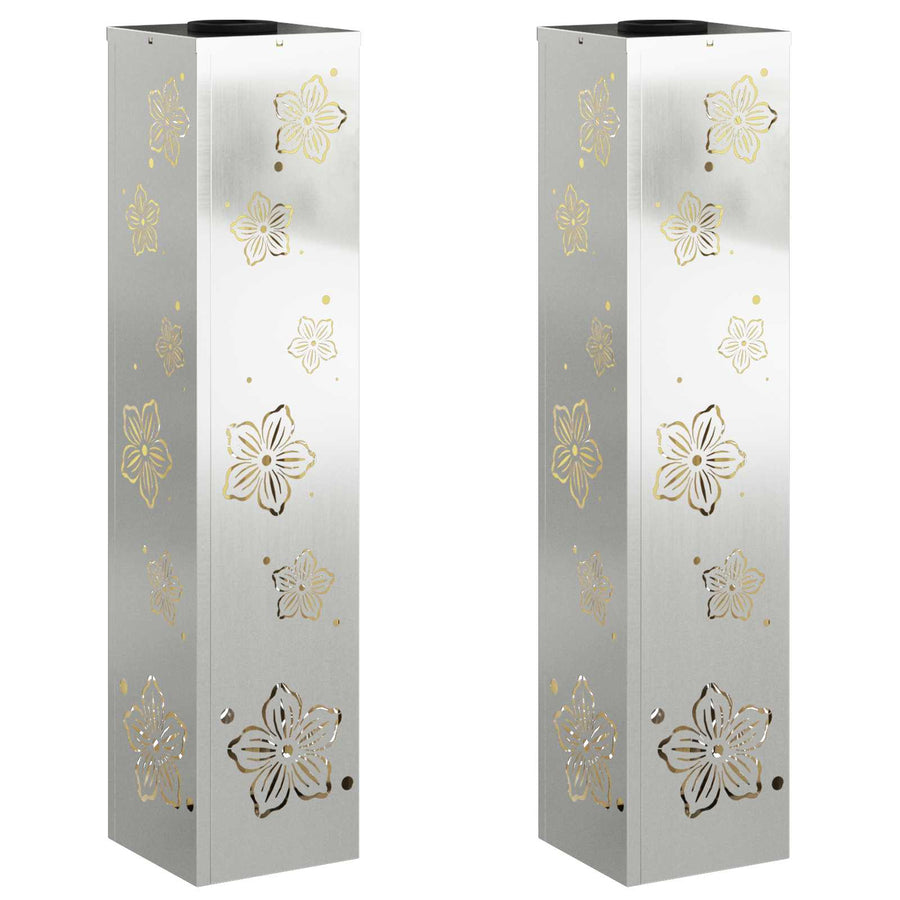 Solar Led Pad Licht 2 Pcs Gegalvaniseerd Gegalvaniseerd 18 x 18 x 80 cm Geëgalvaniseerd staal Vijf-blaadjes bloem