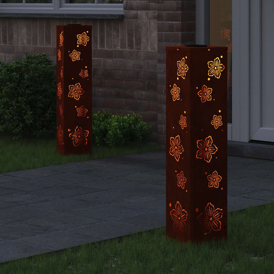 Solar Led Pad Licht 2 Pcs 18 x 18 x 80 cm Cortenstaal Vijf-blaadjes bloem