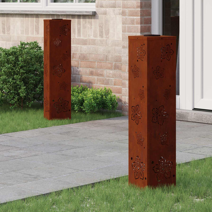 Solar Led Pad Licht 2 Pcs 18 x 18 x 80 cm Cortenstaal Vijf-blaadjes bloem