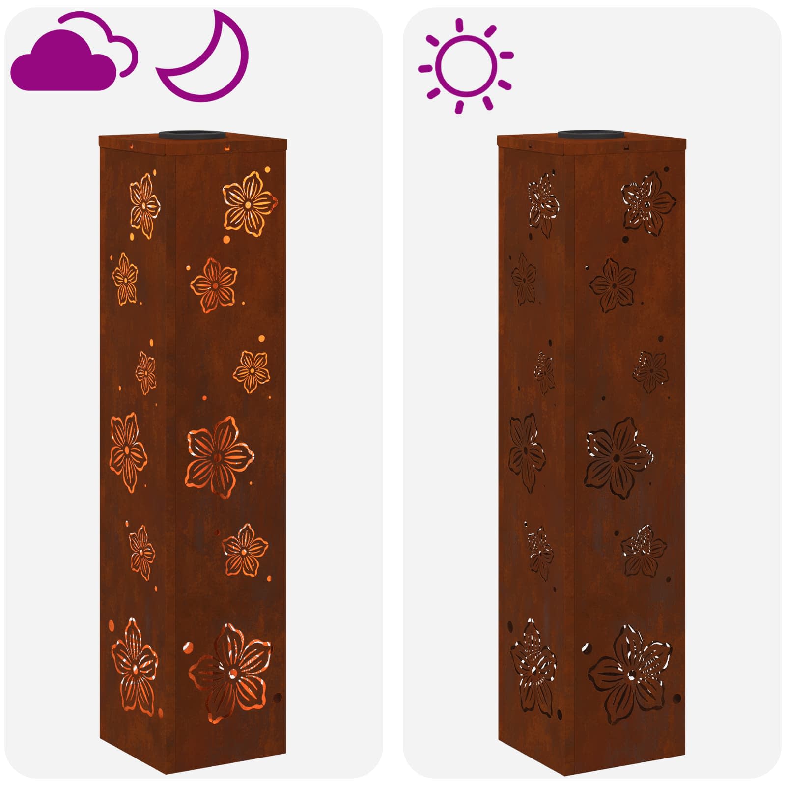Solar Led Pad Licht 2 Pcs 18 x 18 x 80 cm Cortenstaal Vijf-blaadjes bloem