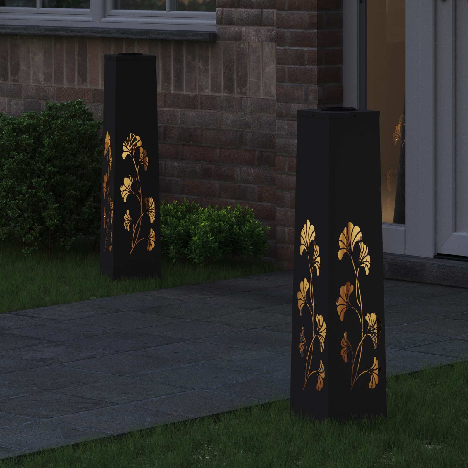 Solar Led Pad Licht 2 Pcs Koudgewalst Staal 18 x 18 x 80 cm Zwart Tak patroon