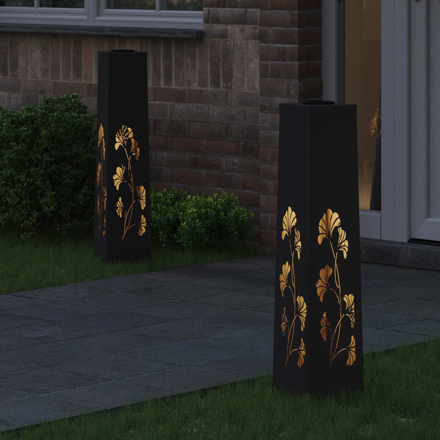 Solar Led Pad Licht 2 Pcs Koudgewalst Staal 18 x 18 x 80 cm Zwart Tak patroon