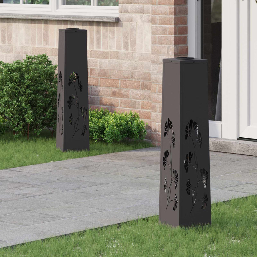 Solar Led Pad Licht 2 Pcs Koudgewalst Staal 18 x 18 x 80 cm Zwart Tak patroon