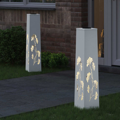 Solar Led Pad Licht 2 Pcs Koudgewalst Staal 18 x 18 x 80 cm Wit Tak patroon