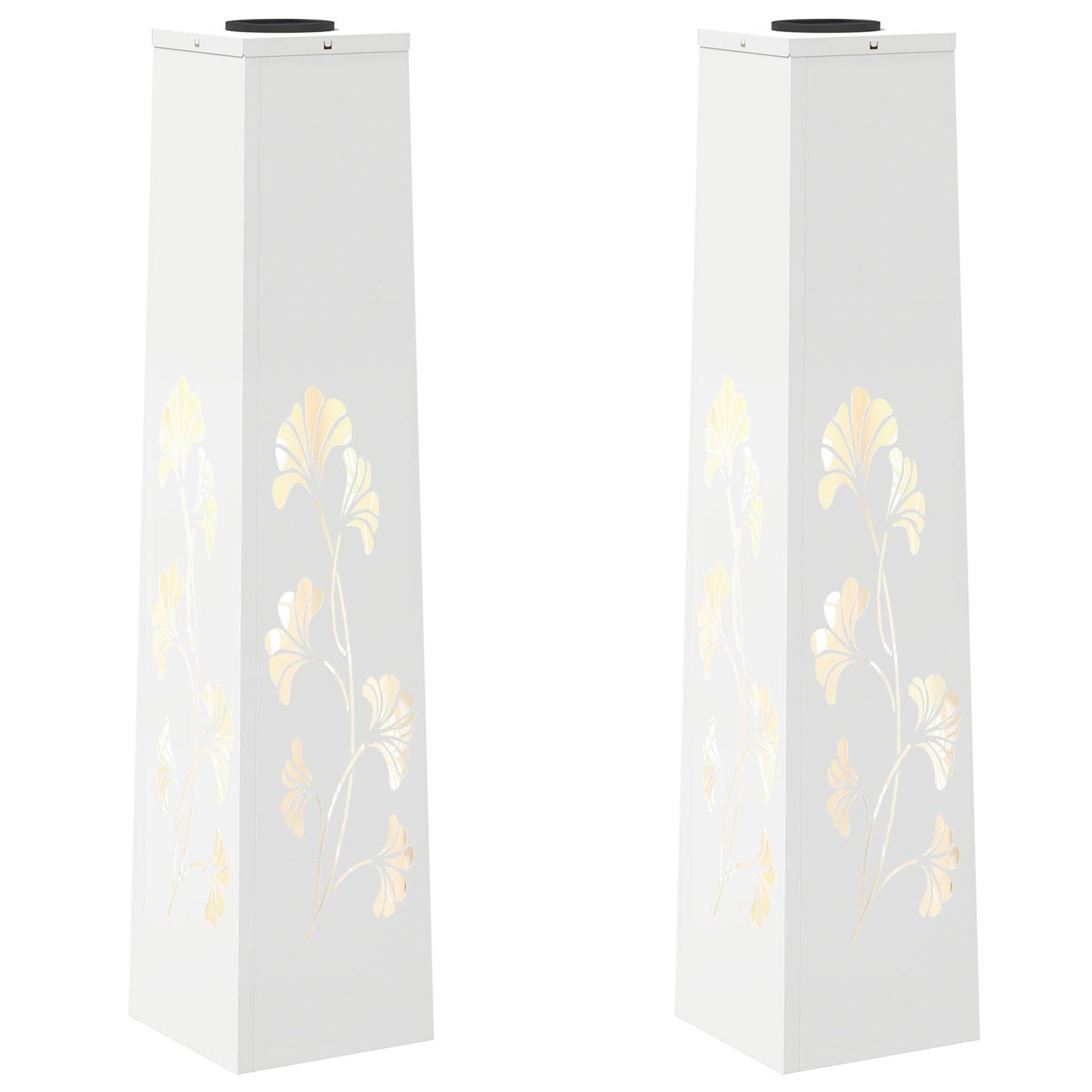 Solar Led Pad Licht 2 Pcs Koudgewalst Staal 18 x 18 x 80 cm Wit Tak patroon