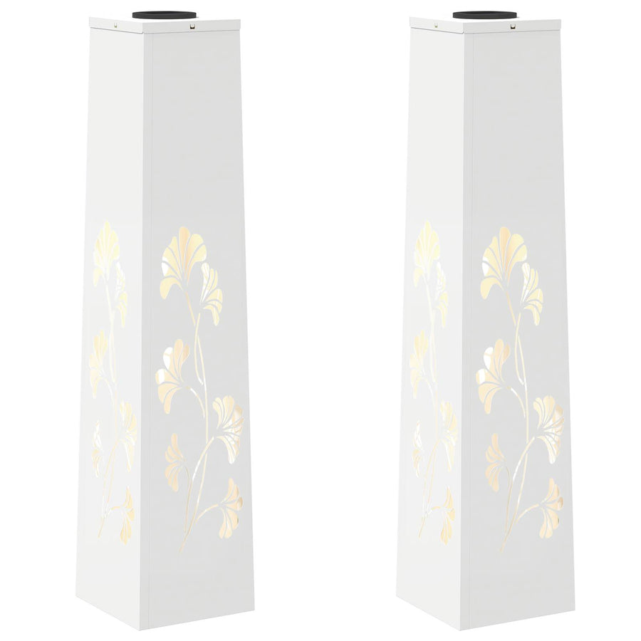 Solar Led Pad Licht 2 Pcs Koudgewalst Staal 18 x 18 x 80 cm Wit Tak patroon