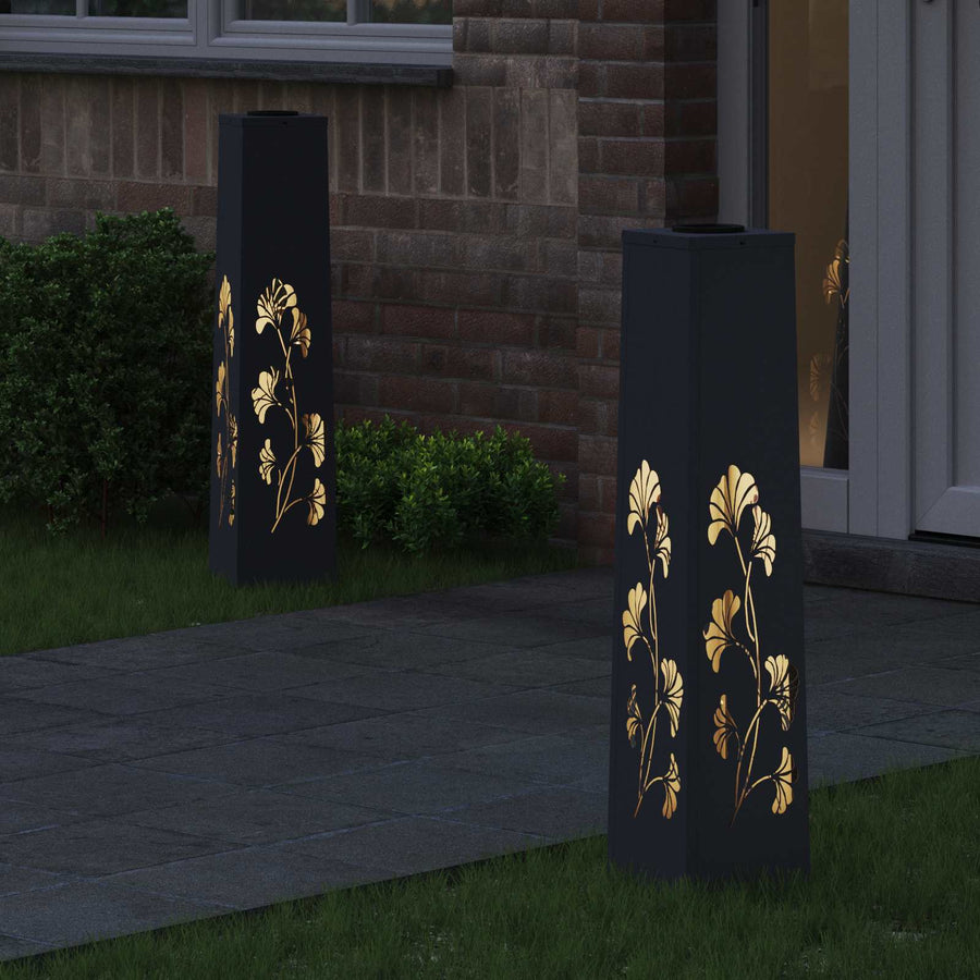 Solar Led Pad Licht 2 Pcs Koudgewalst Staal 18 x 18 x 80 cm Antraciet Tak patroon