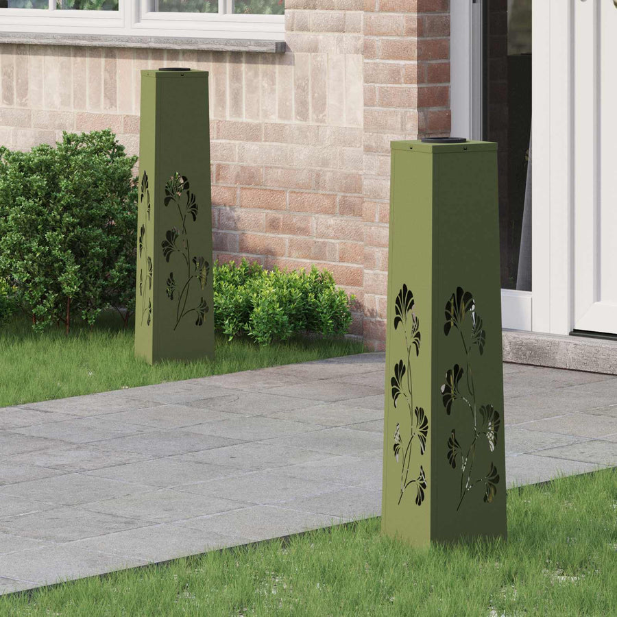 Solar Led Pad Licht 2 Pcs Olijf Groen Koudgewalst Staal 18 x 18 x 80 cm Olijfgroen Tak patroon