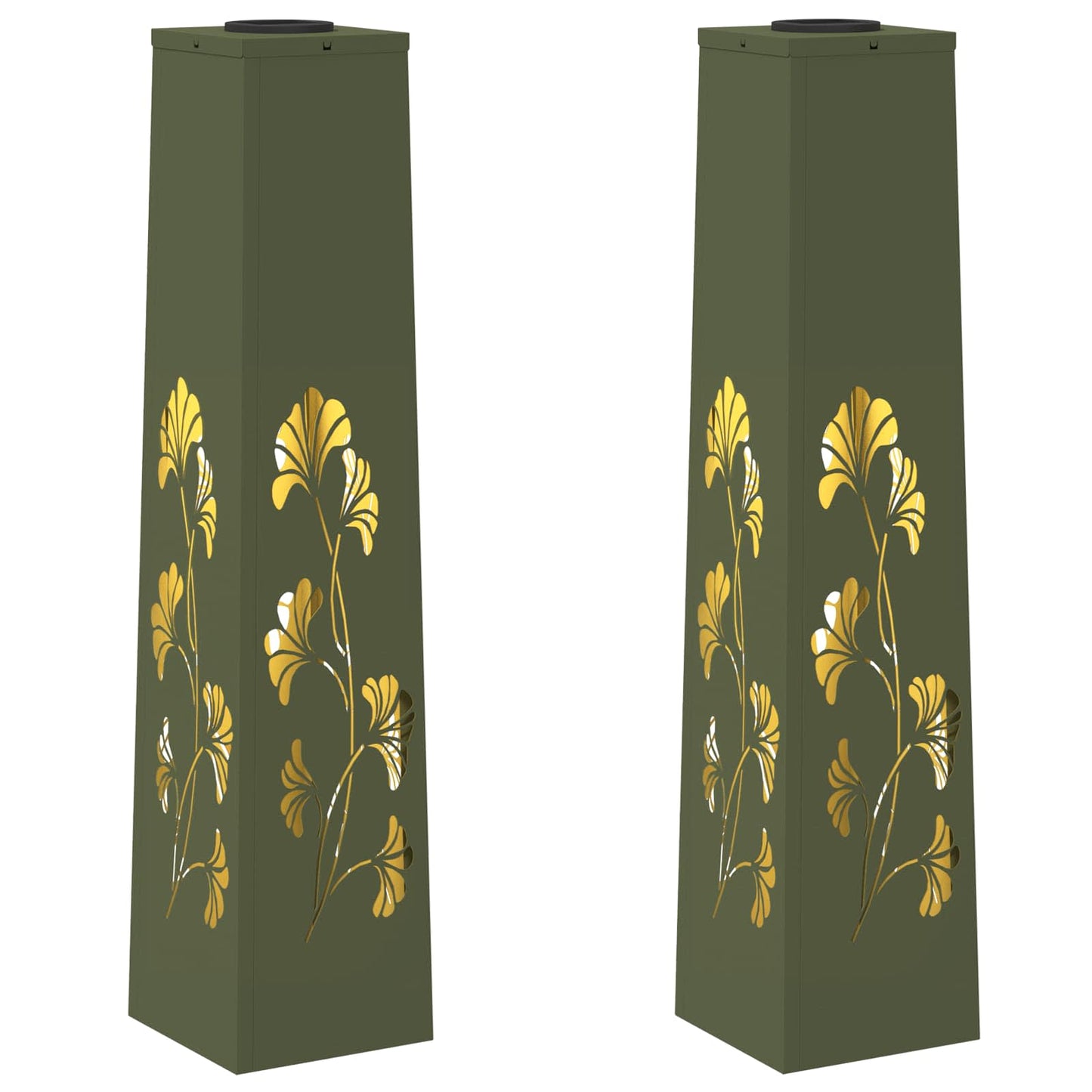 Solar Led Pad Licht 2 Pcs Olijf Groen Koudgewalst Staal 18 x 18 x 80 cm Olijfgroen Tak patroon