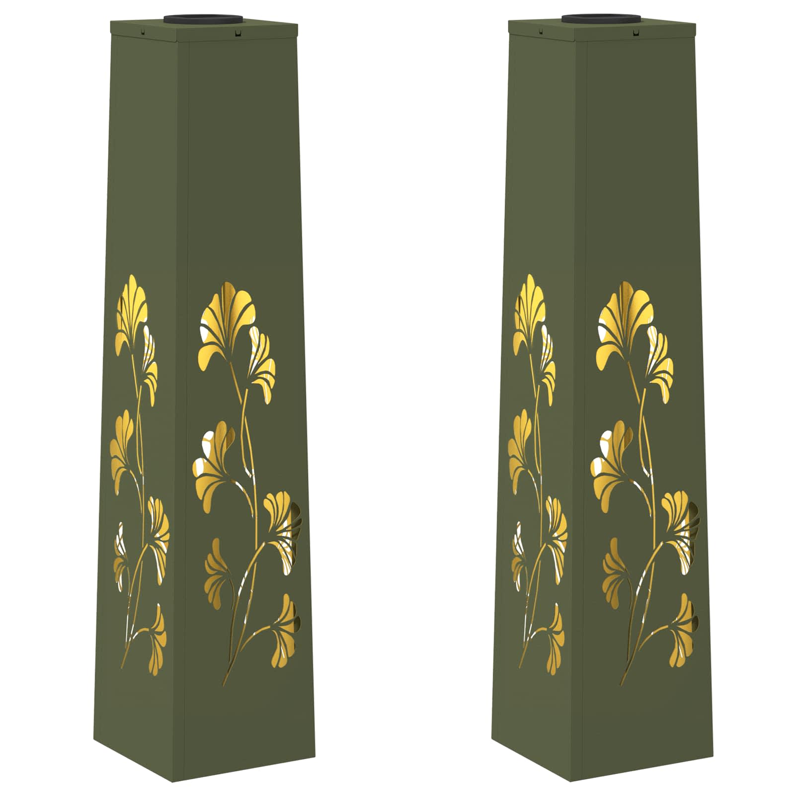 Solar Led Pad Licht 2 Pcs Olijf Groen Koudgewalst Staal 18 x 18 x 80 cm Olijfgroen Tak patroon