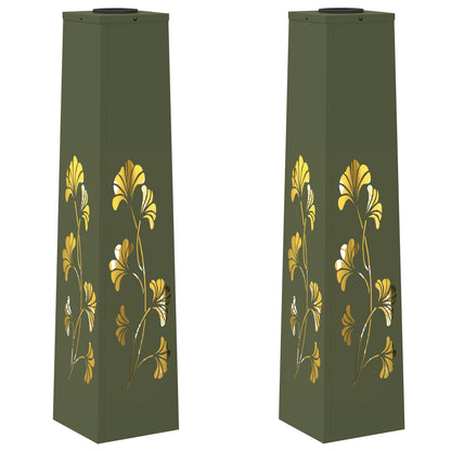 Solar Led Pad Licht 2 Pcs Olijf Groen Koudgewalst Staal 18 x 18 x 80 cm Olijfgroen Tak patroon
