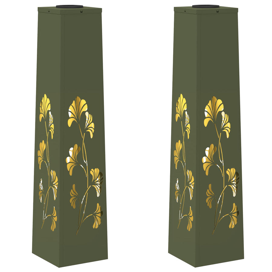 Solar Led Pad Licht 2 Pcs Olijf Groen Koudgewalst Staal 18 x 18 x 80 cm Olijfgroen Tak patroon
