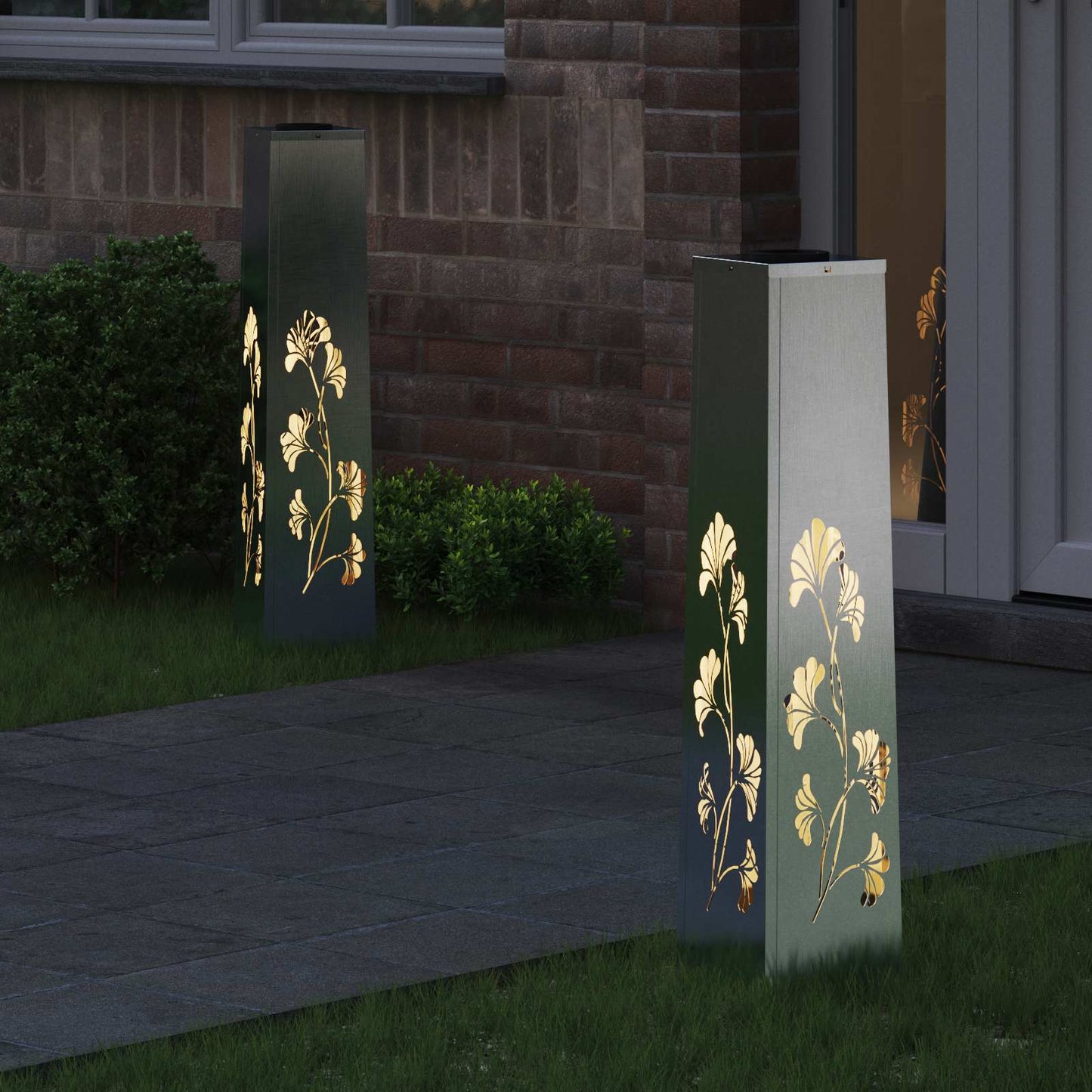 Solar Led Pad Licht 2 Pcs 18 x 18 x 80 cm Roestvrij staal Tak patroon