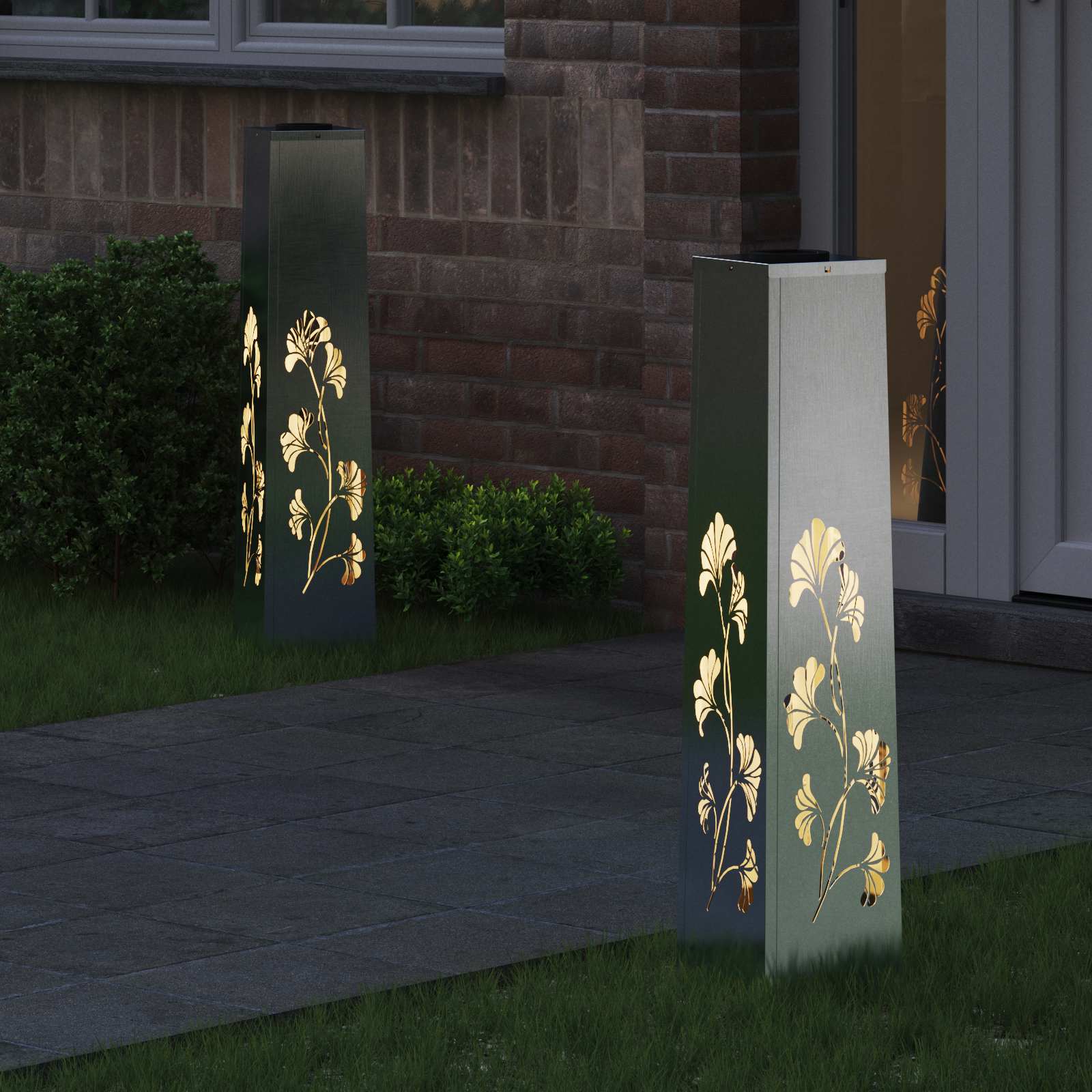 Solar Led Pad Licht 2 Pcs 18 x 18 x 80 cm Roestvrij staal Tak patroon