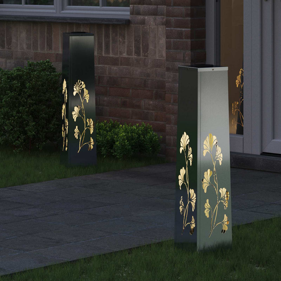 Solar Led Pad Licht 2 Pcs Gegalvaniseerd Gegalvaniseerd 18 x 18 x 80 cm Geëgalvaniseerd staal Tak patroon