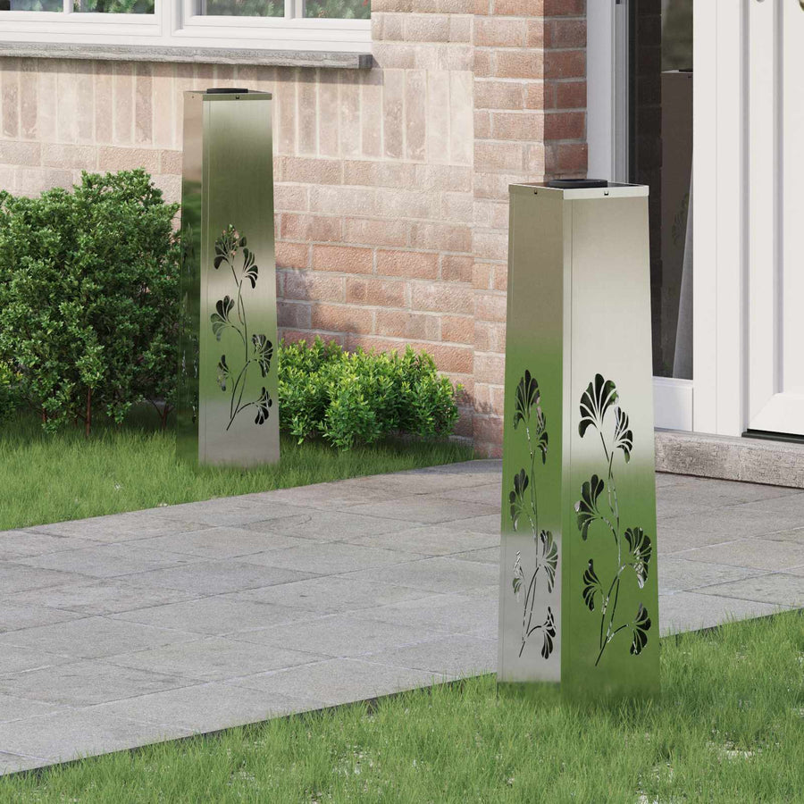 Solar Led Pad Licht 2 Pcs Gegalvaniseerd Gegalvaniseerd 18 x 18 x 80 cm Geëgalvaniseerd staal Tak patroon