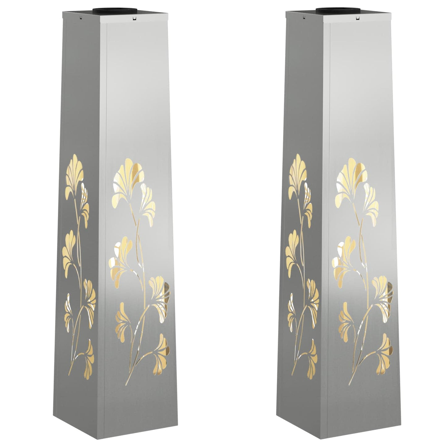 Solar Led Pad Licht 2 Pcs Gegalvaniseerd Gegalvaniseerd 18 x 18 x 80 cm Geëgalvaniseerd staal Tak patroon