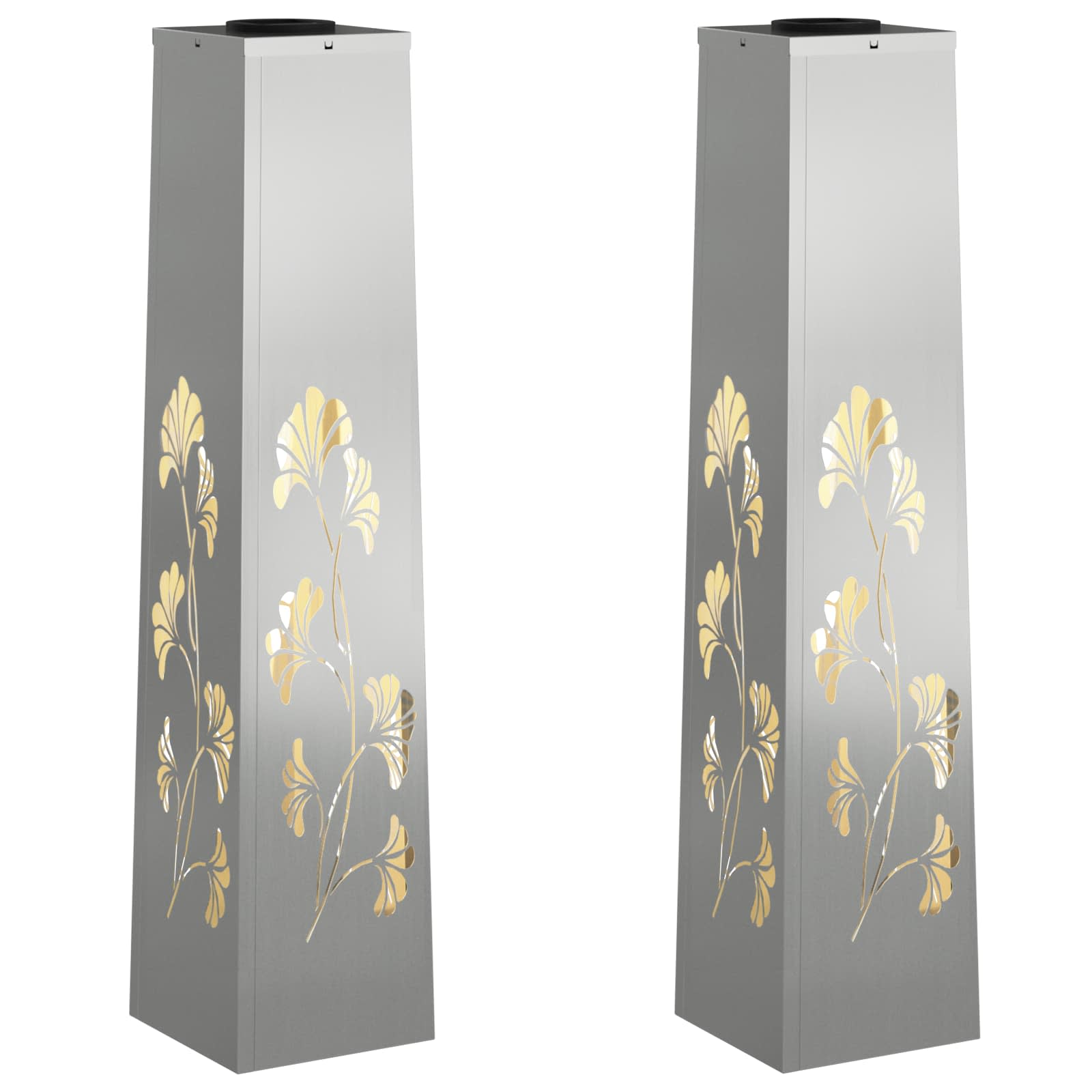 Solar Led Pad Licht 2 Pcs Gegalvaniseerd Gegalvaniseerd 18 x 18 x 80 cm Geëgalvaniseerd staal Tak patroon