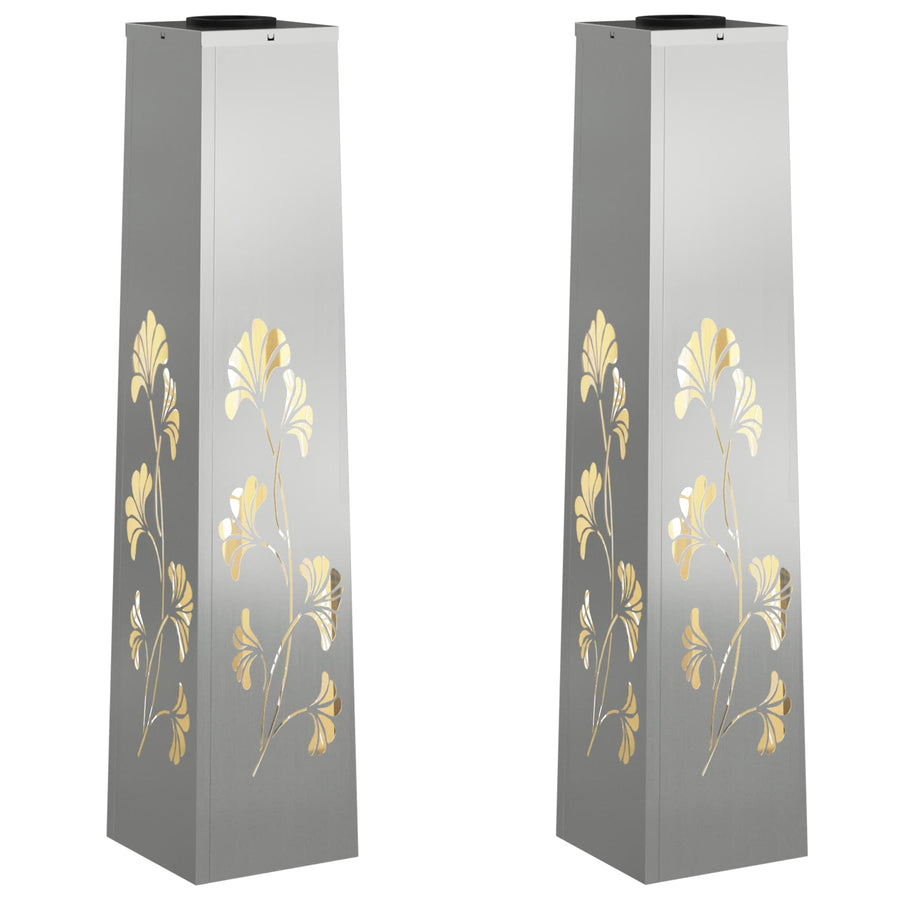 Solar Led Pad Licht 2 Pcs Gegalvaniseerd Gegalvaniseerd 18 x 18 x 80 cm Geëgalvaniseerd staal Tak patroon