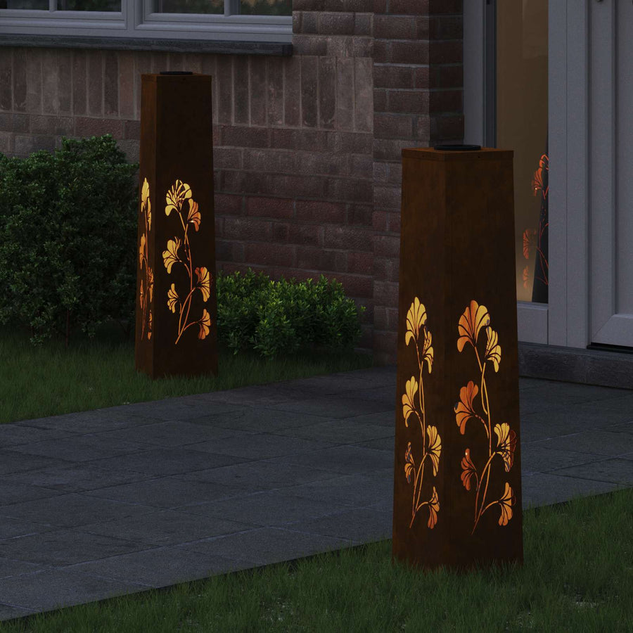 Solar Led Pad Licht 2 Pcs 18 x 18 x 80 cm Cortenstaal Tak patroon