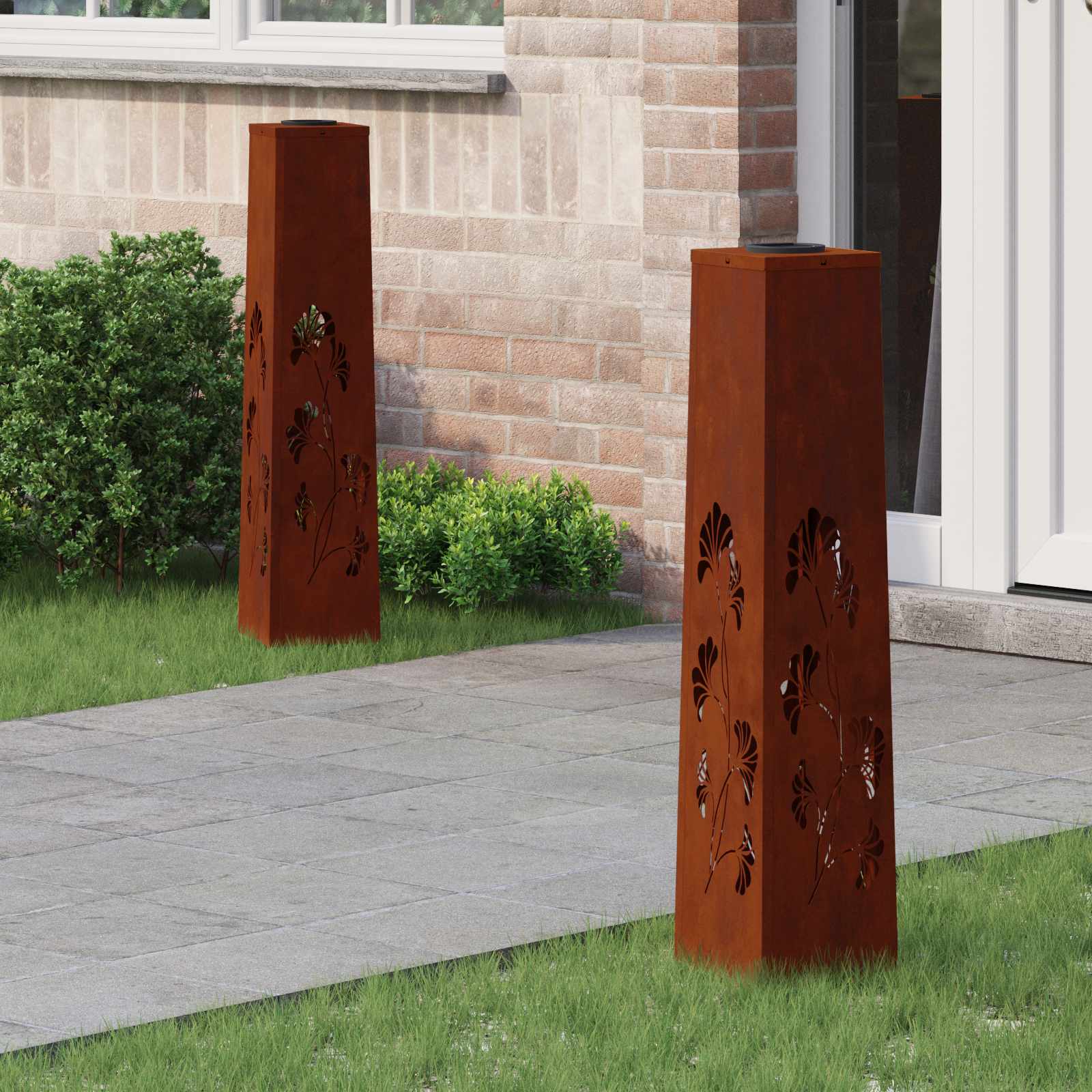 Solar Led Pad Licht 2 Pcs 18 x 18 x 80 cm Cortenstaal Tak patroon