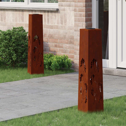Solar Led Pad Licht 2 Pcs 18 x 18 x 80 cm Cortenstaal Tak patroon