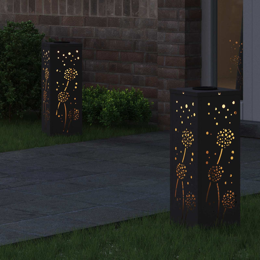 Solar Led Pad Licht 2 Pcs Koudgewalst Staal 18 x 18 x 50 cm Zwart Paardenbloem patroon