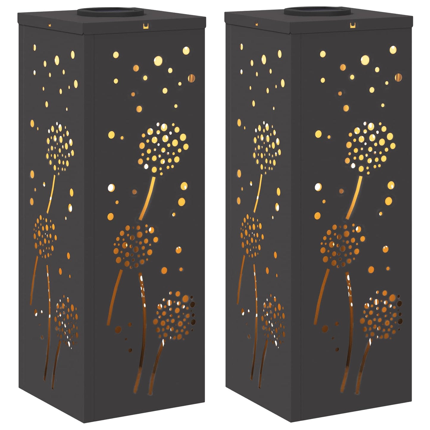 Solar Led Pad Licht 2 Pcs Koudgewalst Staal 18 x 18 x 50 cm Zwart Paardenbloem patroon