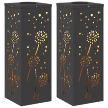 Solar Led Pad Licht 2 Pcs Koudgewalst Staal 18 x 18 x 50 cm Zwart Paardenbloem patroon