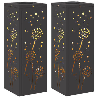 Solar Led Pad Licht 2 Pcs Koudgewalst Staal 18 x 18 x 50 cm Zwart Paardenbloem patroon