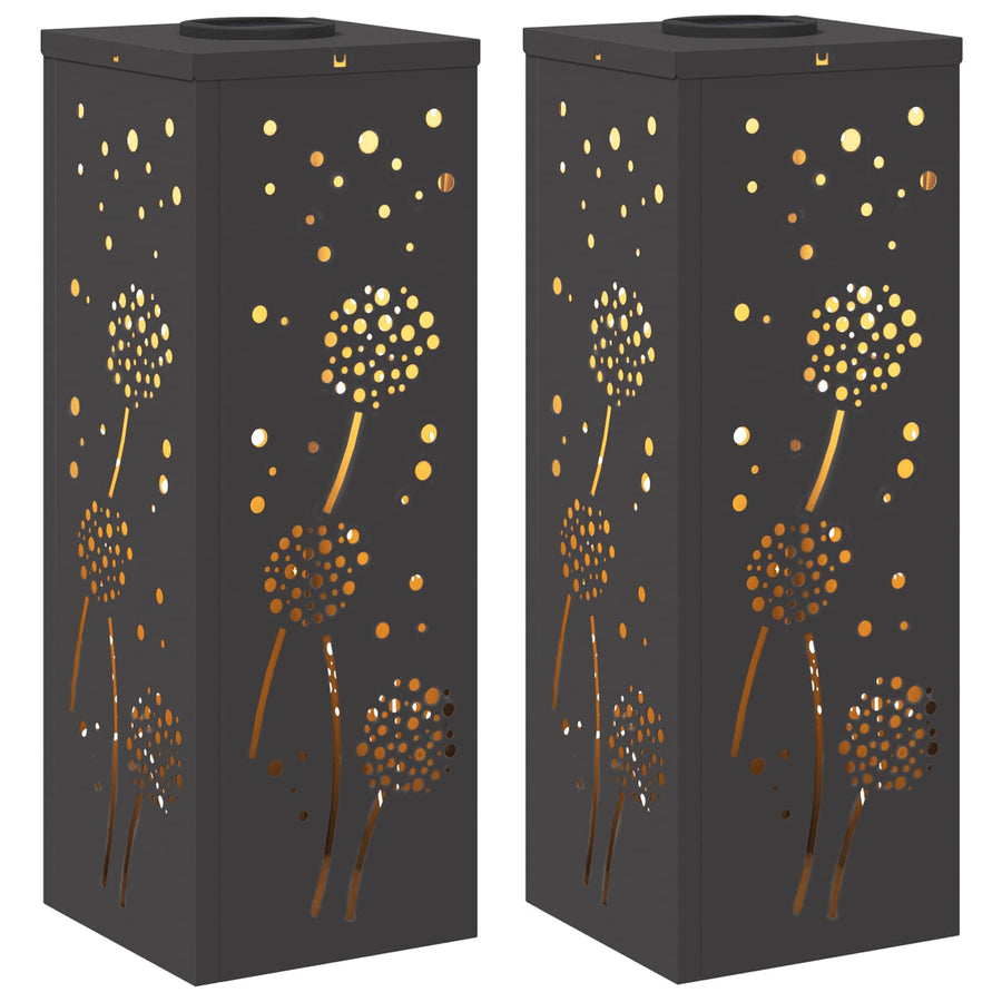 Solar Led Pad Licht 2 Pcs Koudgewalst Staal 18 x 18 x 50 cm Zwart Paardenbloem patroon