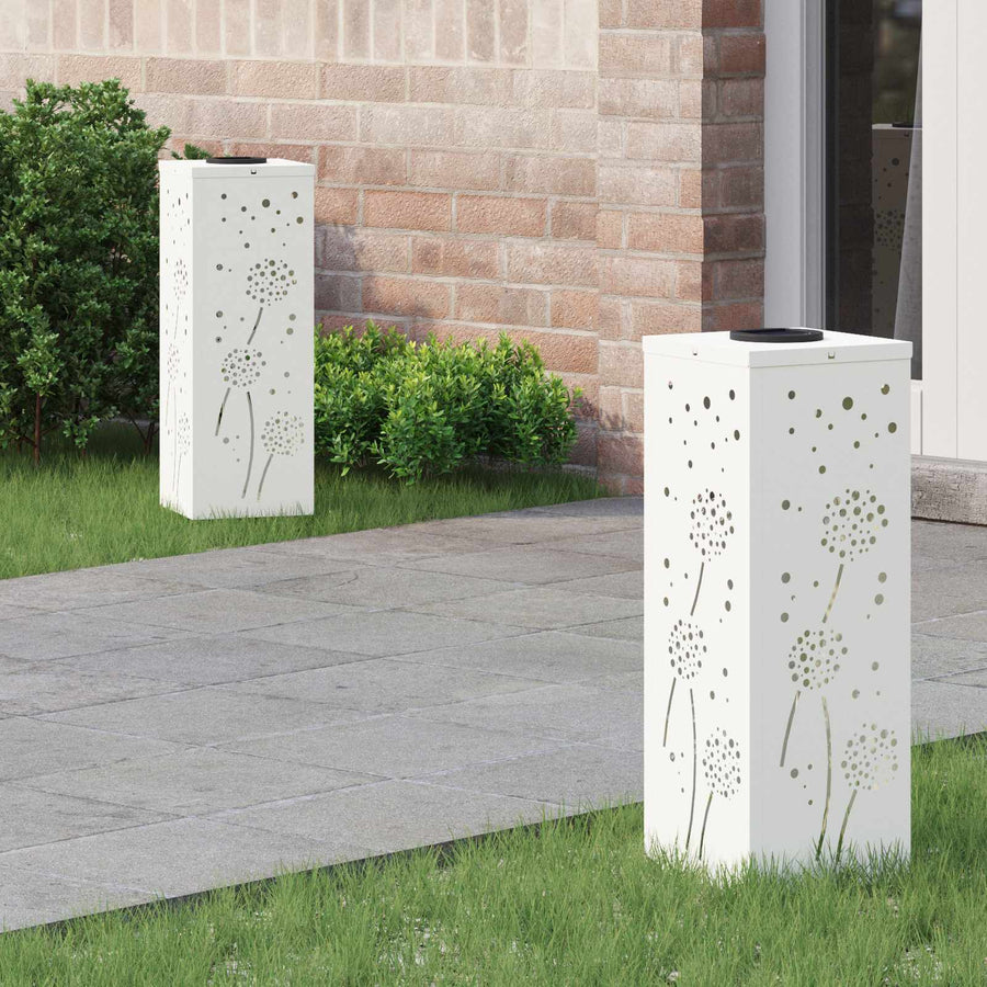 Solar Led Pad Licht 2 Pcs Koudgewalst Staal 18 x 18 x 50 cm Wit Paardenbloem patroon