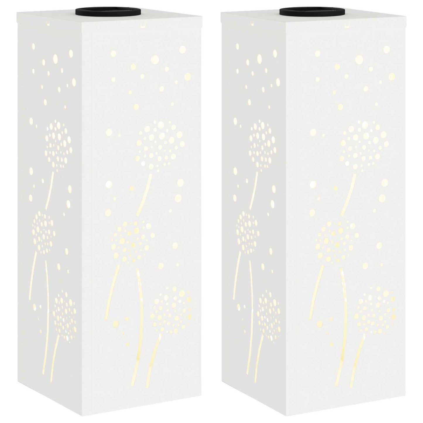 Solar Led Pad Licht 2 Pcs Koudgewalst Staal 18 x 18 x 50 cm Wit Paardenbloem patroon