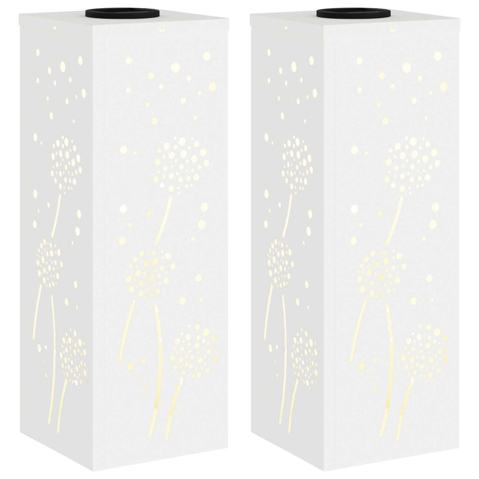 Solar Led Pad Licht 2 Pcs Koudgewalst Staal 18 x 18 x 50 cm Wit Paardenbloem patroon
