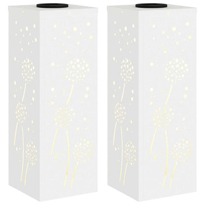 Solar Led Pad Licht 2 Pcs Koudgewalst Staal 18 x 18 x 50 cm Wit Paardenbloem patroon