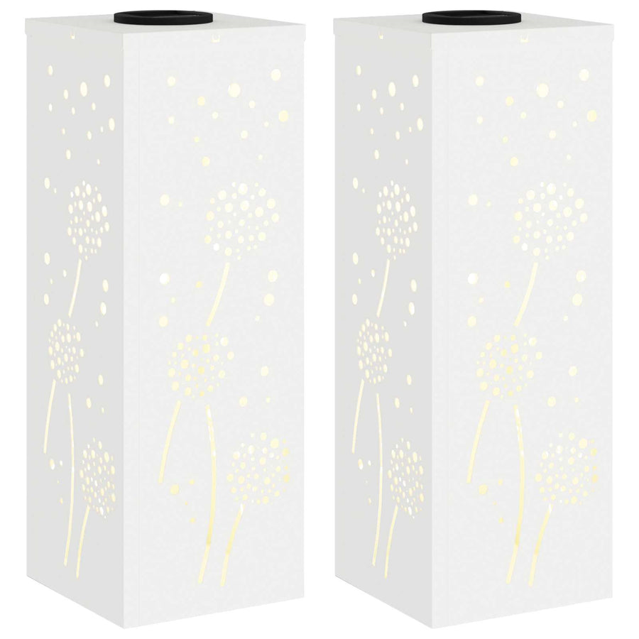 Solar Led Pad Licht 2 Pcs Koudgewalst Staal 18 x 18 x 50 cm Wit Paardenbloem patroon