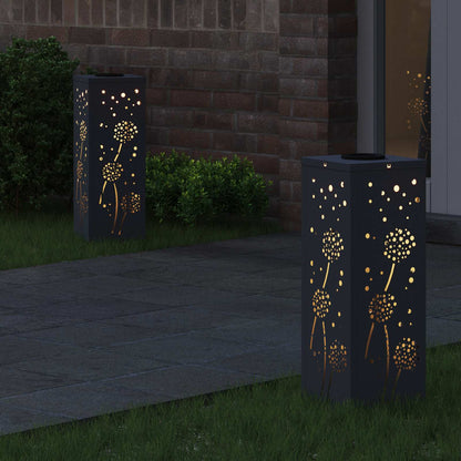 Solar Led Pad Licht 2 Pcs Koudgewalst Staal 18 x 18 x 50 cm Antraciet Paardenbloem patroon
