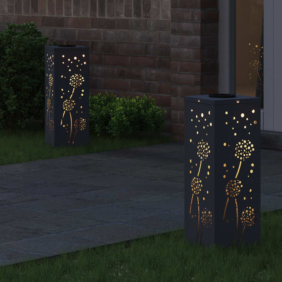 Solar Led Pad Licht 2 Pcs Koudgewalst Staal 18 x 18 x 50 cm Antraciet Paardenbloem patroon