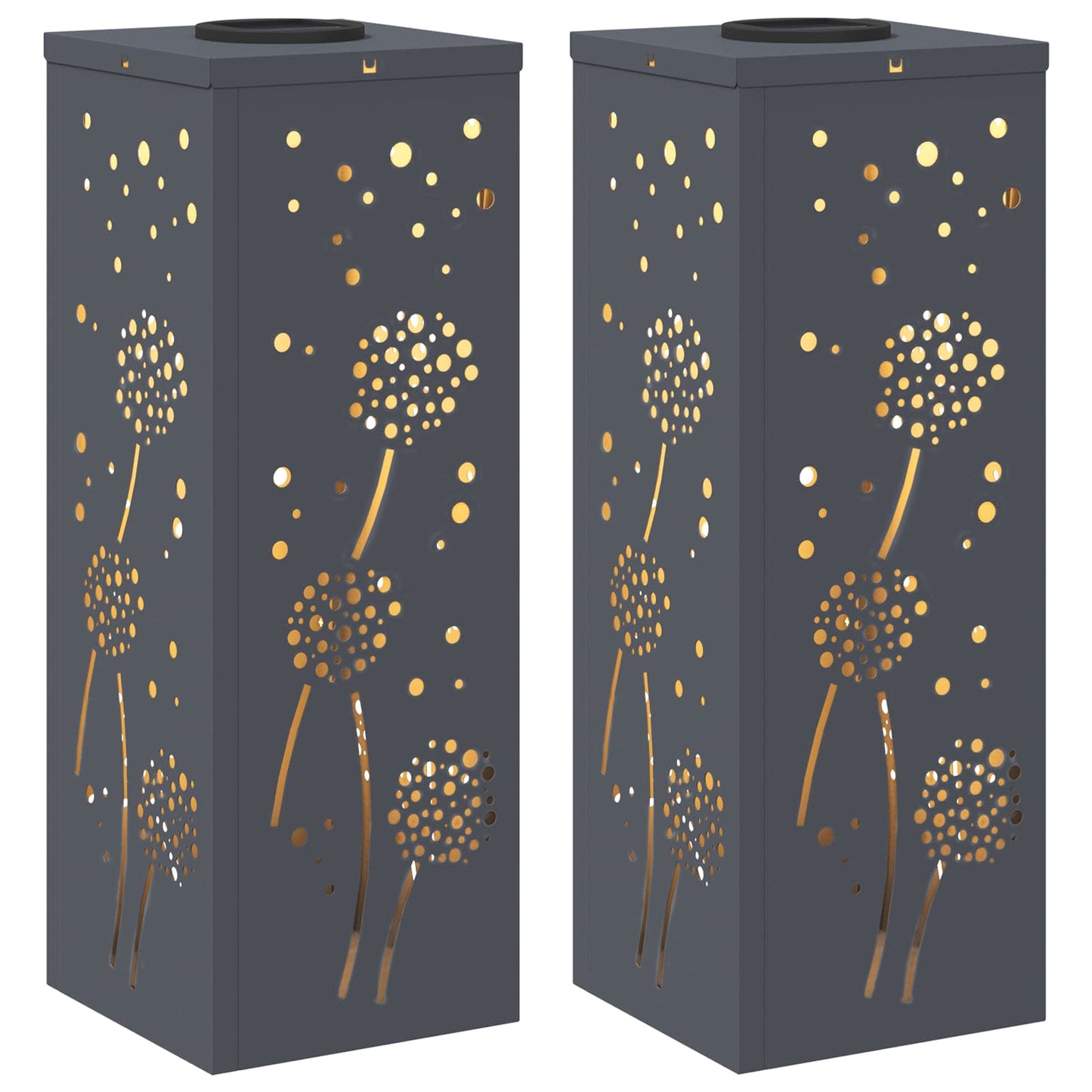 Solar Led Pad Licht 2 Pcs Koudgewalst Staal 18 x 18 x 50 cm Antraciet Paardenbloem patroon