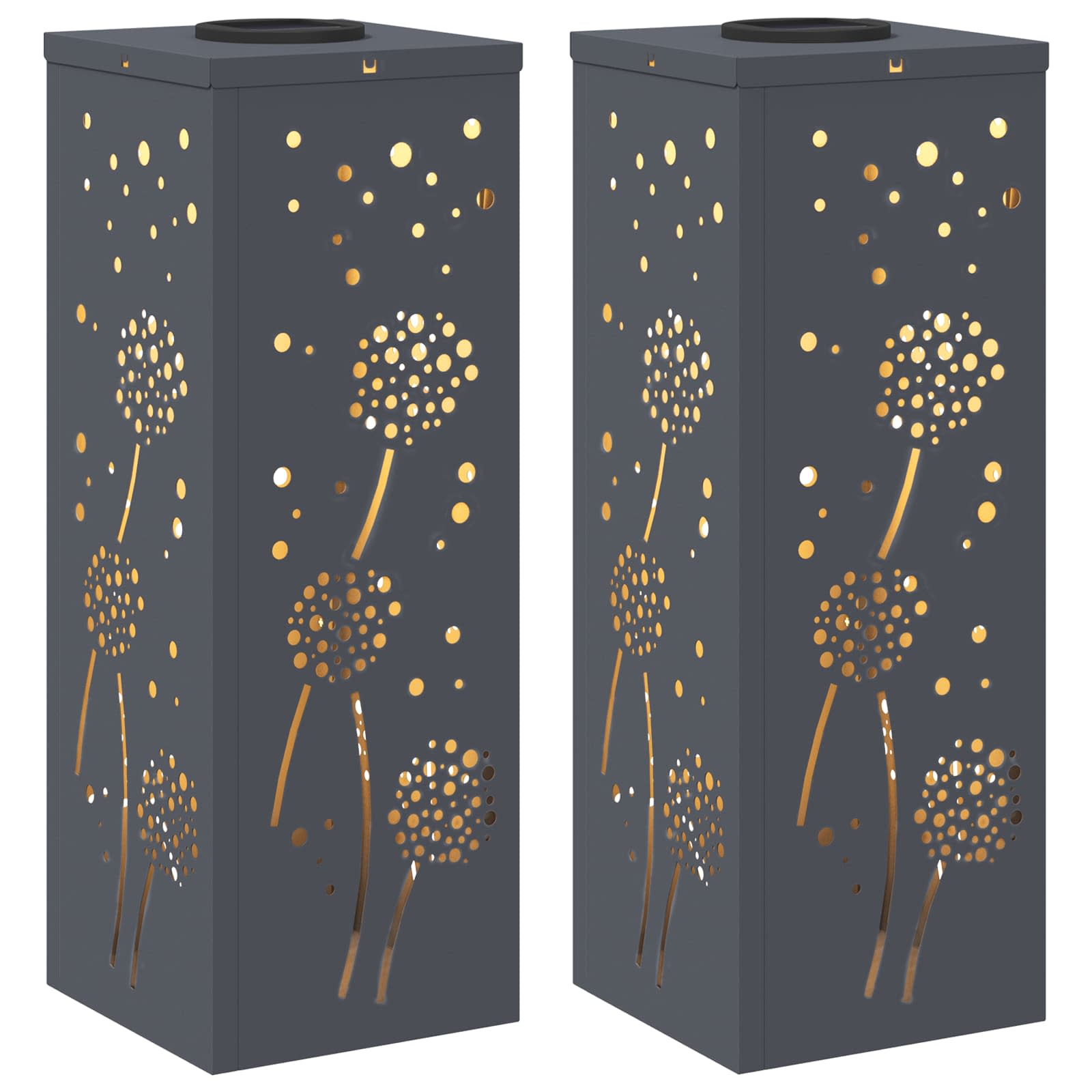 Solar Led Pad Licht 2 Pcs Koudgewalst Staal 18 x 18 x 50 cm Antraciet Paardenbloem patroon