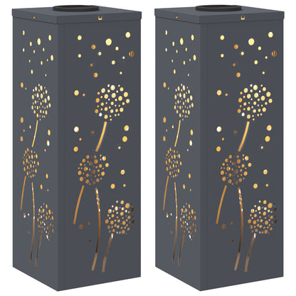 Solar Led Pad Licht 2 Pcs Koudgewalst Staal 18 x 18 x 50 cm Antraciet Paardenbloem patroon