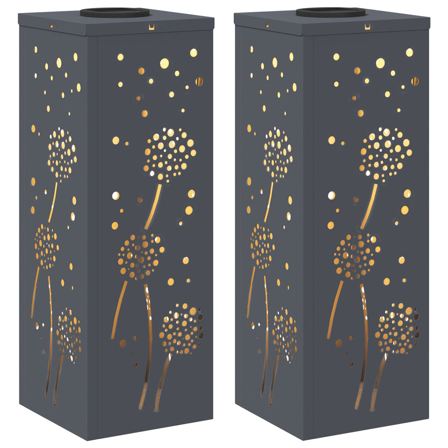 Solar Led Pad Licht 2 Pcs Koudgewalst Staal 18 x 18 x 50 cm Antraciet Paardenbloem patroon
