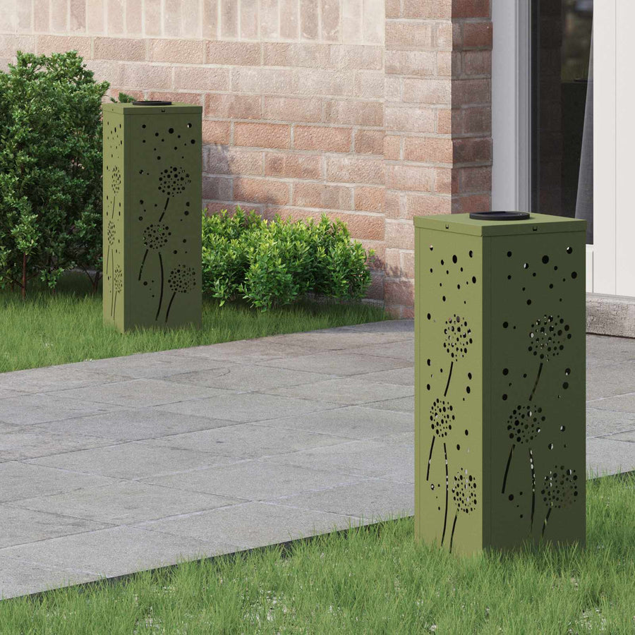 Solar Led Pad Licht 2 Pcs Olijf Groen Koudgewalst Staal 18 x 18 x 50 cm Olijfgroen Paardenbloem patroon