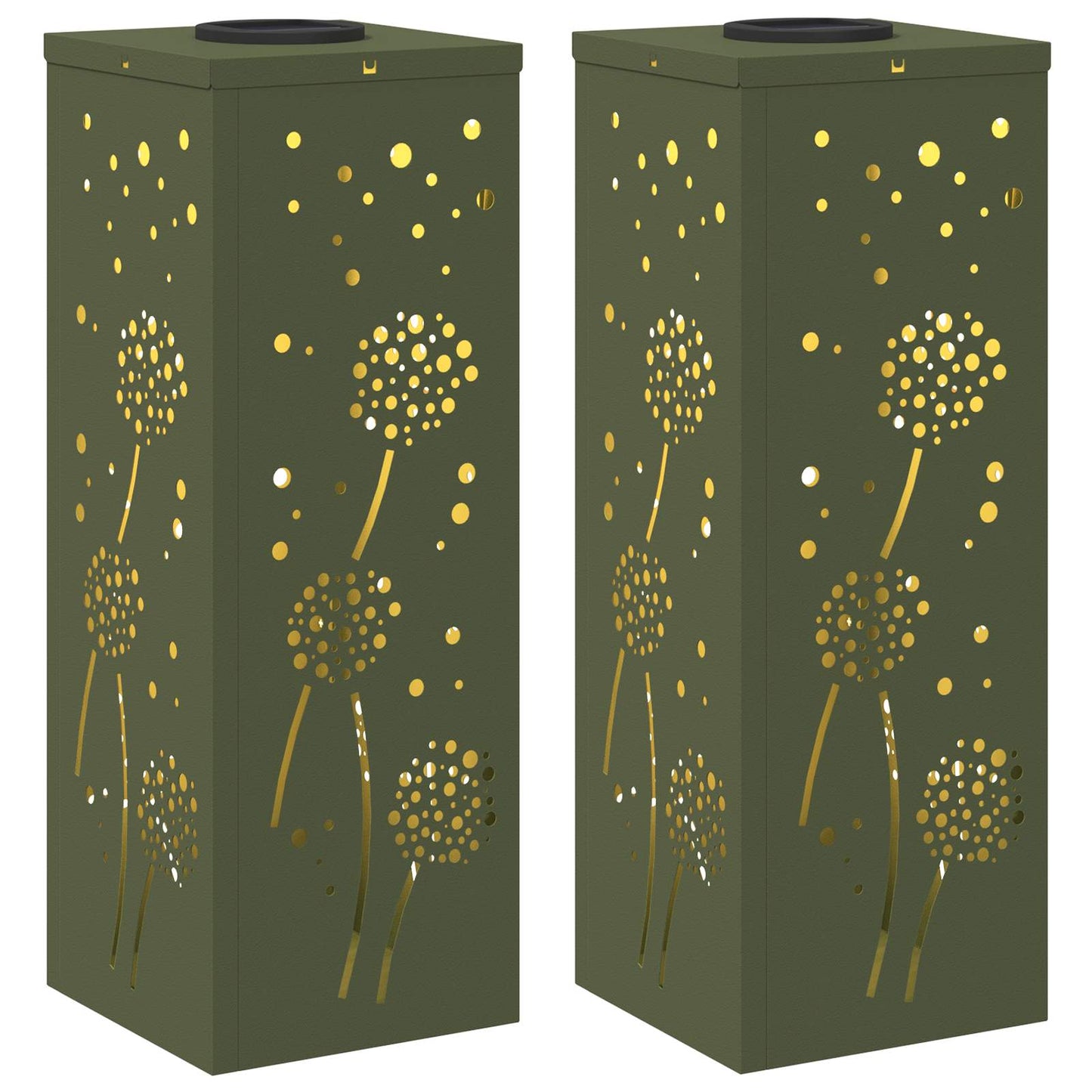 Solar Led Pad Licht 2 Pcs Olijf Groen Koudgewalst Staal 18 x 18 x 50 cm Olijfgroen Paardenbloem patroon