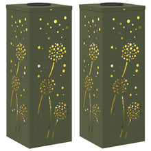 Solar Led Pad Licht 2 Pcs Olijf Groen Koudgewalst Staal 18 x 18 x 50 cm Olijfgroen Paardenbloem patroon