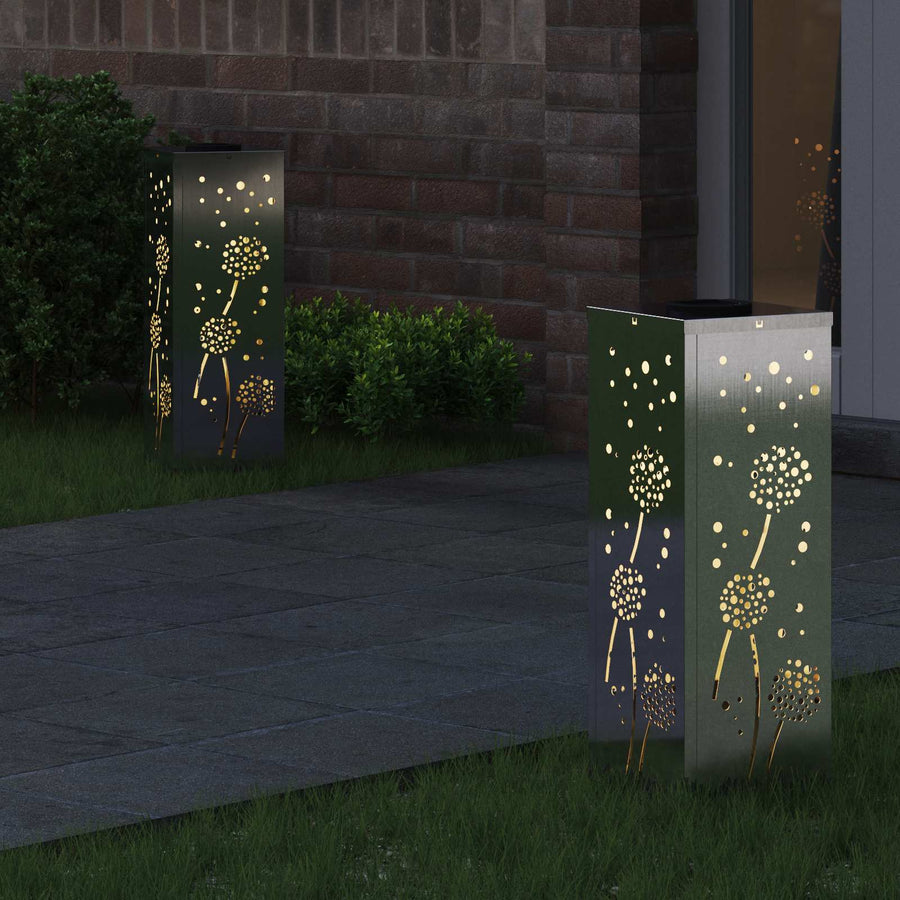 Solar Led Pad Licht 2 Pcs 18 x 18 x 50 cm Roestvrij staal Paardenbloem patroon