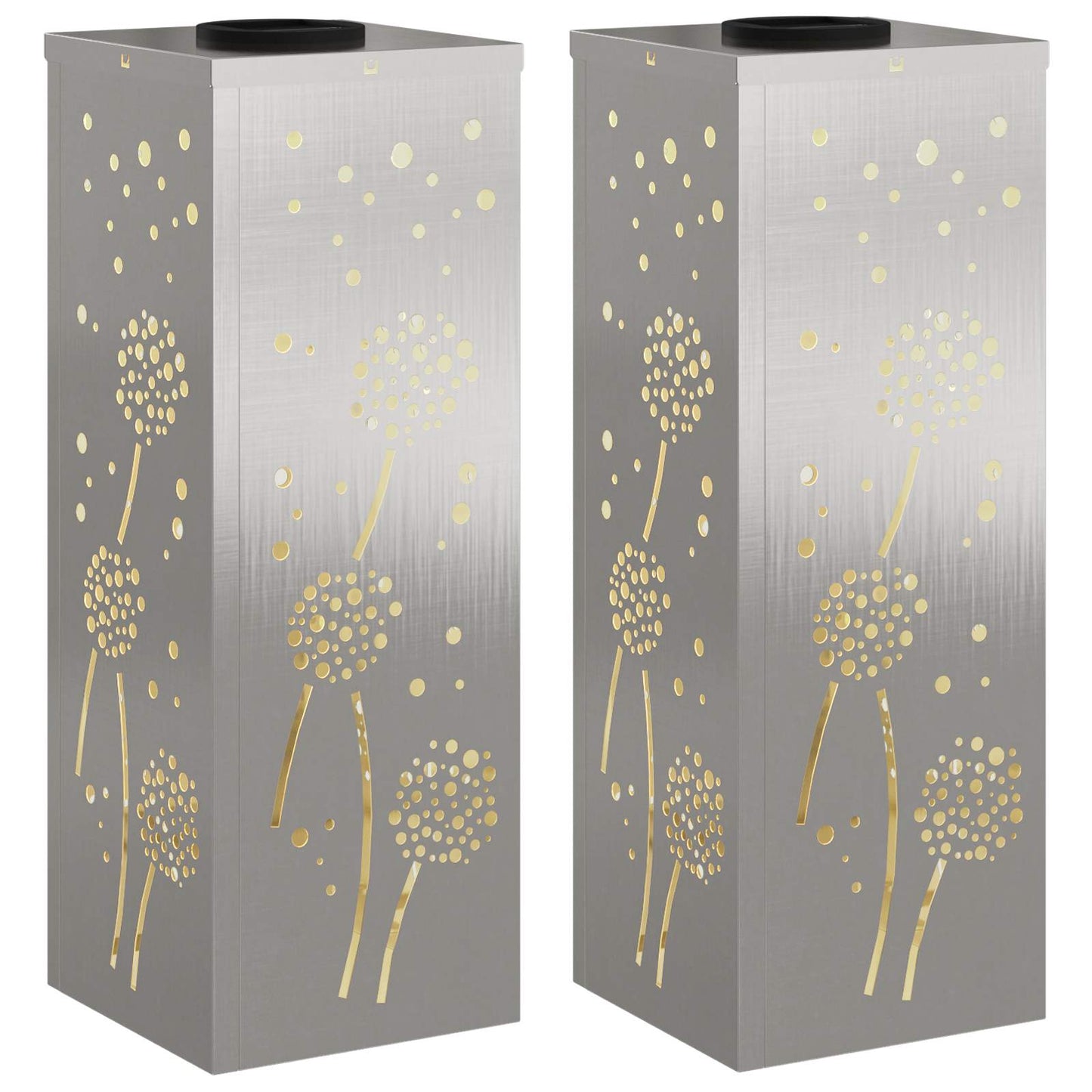 Solar Led Pad Licht 2 Pcs 18 x 18 x 50 cm Roestvrij staal Paardenbloem patroon